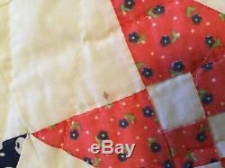 Vintage Hand Made Quilt Square Star Full/Queen 75 x 90 White / Multi