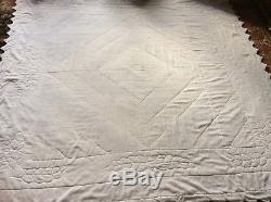 Vintage Hand Made Quilt in Beige, Maroon, Light Blue! Dark Blue And White