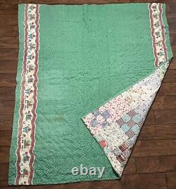 Vintage Hand Made Quilted Quilt Throw 81 X 70 Discolorations And Stains