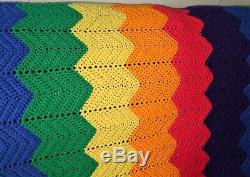 Vintage Hand Made Rainbow Flag Quilt Throw Blanket Bright Colors