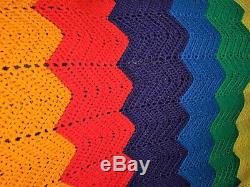 Vintage Hand Made Rainbow Flag Quilt Throw Blanket Bright Colors
