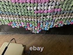 Vintage Hand Made Sewn YOYO Quilt Bed Topper Blanket Size King Handcrafted