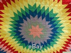 Vintage Hand-Made Star Quilt, Queen/Double 100x101 Excellent