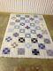 Vintage Hand Made Stiched Multi Color Square's Quilt 80x57 (c43)