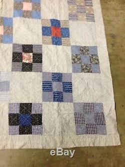 Vintage Hand Made Stiched Multi Color Square's Quilt 80x57 (c43)