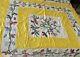 Vintage Hand Made Stitched Applique Floral Leaves Quilt 88 X 82 Yellow White