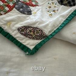 Vintage Hand Made Stitched Applique Floral Leaves Quilt 88 X 82 Yellow White