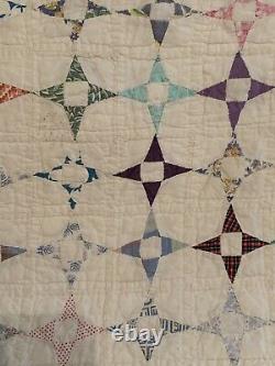 Vintage Hand Made Stitched Sewn 4 Point Star Quilt Feed sack 81 x 65 patchwork
