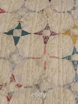 Vintage Hand Made Stitched Sewn 4 Point Star Quilt Feed sack 81 x 65 patchwork