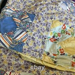 Vintage Hand Made Tied Quilt 71x79