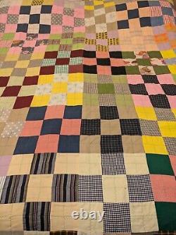 Vintage Hand Patchwork Quilt Scrap Material Feed Sack, 50s, 60s Material