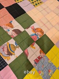 Vintage Hand Patchwork Quilt Scrap Material Feed Sack, 50s, 60s Material