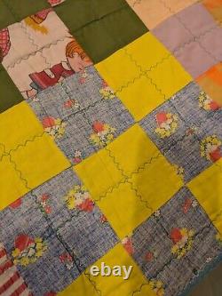 Vintage Hand Patchwork Quilt Scrap Material Feed Sack, 50s, 60s Material