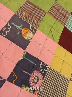 Vintage Hand Patchwork Quilt Scrap Material Feed Sack, 50s, 60s Material