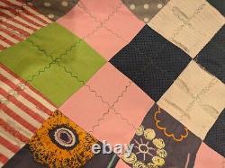 Vintage Hand Patchwork Quilt Scrap Material Feed Sack, 50s, 60s Material