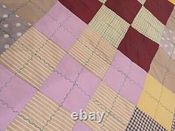 Vintage Hand Patchwork Quilt Scrap Material Feed Sack, 50s, 60s Material