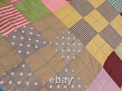 Vintage Hand Patchwork Quilt Scrap Material Feed Sack, 50s, 60s Material