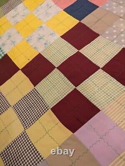 Vintage Hand Patchwork Quilt Scrap Material Feed Sack, 50s, 60s Material