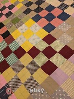 Vintage Hand Patchwork Quilt Scrap Material Feed Sack, 50s, 60s Material