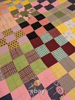 Vintage Hand Patchwork Quilt Scrap Material Feed Sack, 50s, 60s Material