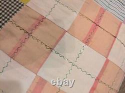 Vintage Hand Patchwork Quilt Scrap Material Feed Sack, 50s, 60s Material