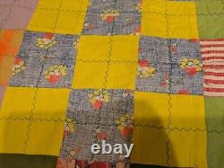 Vintage Hand Patchwork Quilt Scrap Material Feed Sack, 50s, 60s Material