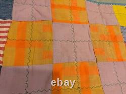 Vintage Hand Patchwork Quilt Scrap Material Feed Sack, 50s, 60s Material