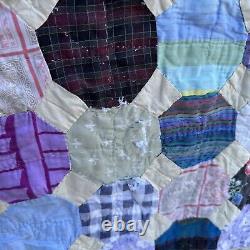 Vintage Hand Pieced Snowball Quilt Hand Sewn Multicolor Floral 82 X 72 Flaws