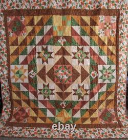 Vintage Hand Quilted Fall Quilt, 84 X 92, Sampler Patchwork, No Stains, No Holes