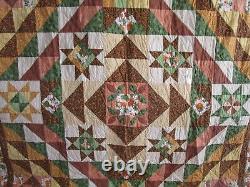 Vintage Hand Quilted Fall Quilt, 84 X 92, Sampler Patchwork, No Stains, No Holes