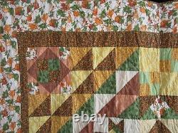 Vintage Hand Quilted Fall Quilt, 84 X 92, Sampler Patchwork, No Stains, No Holes