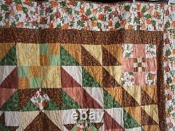 Vintage Hand Quilted Fall Quilt, 84 X 92, Sampler Patchwork, No Stains, No Holes