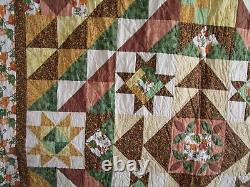 Vintage Hand Quilted Fall Quilt, 84 X 92, Sampler Patchwork, No Stains, No Holes