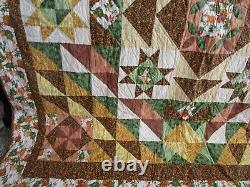 Vintage Hand Quilted Fall Quilt, 84 X 92, Sampler Patchwork, No Stains, No Holes