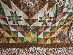 Vintage Hand Quilted Fall Quilt, 84 X 92, Sampler Patchwork, No Stains, No Holes