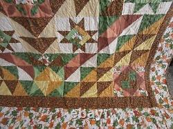 Vintage Hand Quilted Fall Quilt, 84 X 92, Sampler Patchwork, No Stains, No Holes