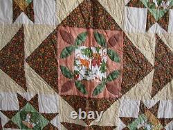 Vintage Hand Quilted Fall Quilt, 84 X 92, Sampler Patchwork, No Stains, No Holes