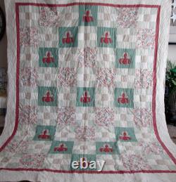 Vintage Hand Quilted HANDMADE QUILT, LARGE, 92 X 112, UNUSED, APPLIQUE, UNUSED