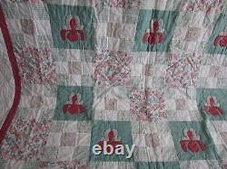 Vintage Hand Quilted HANDMADE QUILT, LARGE, 92 X 112, UNUSED, APPLIQUE, UNUSED