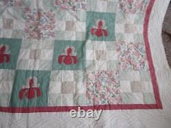 Vintage Hand Quilted HANDMADE QUILT, LARGE, 92 X 112, UNUSED, APPLIQUE, UNUSED