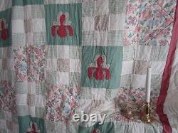 Vintage Hand Quilted HANDMADE QUILT, LARGE, 92 X 112, UNUSED, APPLIQUE, UNUSED