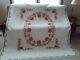 Vintage Hand Quilted Handmade Cross Stitched Rose Quilt 78 X 92