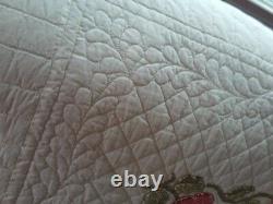 Vintage Hand Quilted Handmade Cross Stitched Rose Quilt 78 x 92