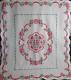 Vintage Hand Quilted Quilt Embroidered, 80 X 92, Red, Green Floral, Nice