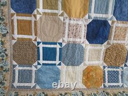 Vintage Hand Quilted Quilt, Patchwork, Large 94 X 94, Blue, Floral, Excellent