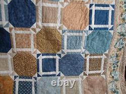 Vintage Hand Quilted Quilt, Patchwork, Large 94 X 94, Blue, Floral, Excellent