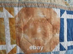 Vintage Hand Quilted Quilt, Patchwork, Large 94 X 94, Blue, Floral, Excellent