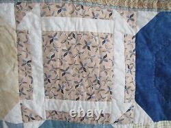 Vintage Hand Quilted Quilt, Patchwork, Large 94 X 94, Blue, Floral, Excellent