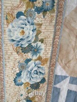 Vintage Hand Quilted Quilt, Patchwork, Large 94 X 94, Blue, Floral, Excellent