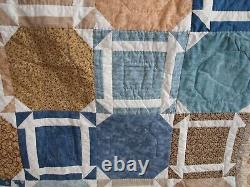 Vintage Hand Quilted Quilt, Patchwork, Large 94 X 94, Blue, Floral, Excellent